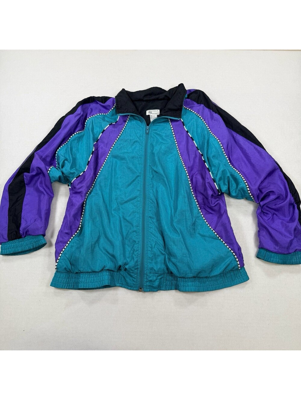 Vintage 80s 90s Bocoo Windbreaker Jacket Nylon Teal Purple Colorblock Piping M